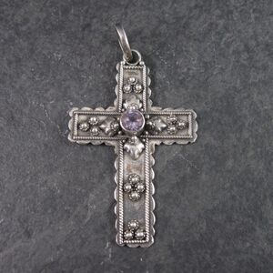 Vintage Sterling Amethyst Cross Pendant